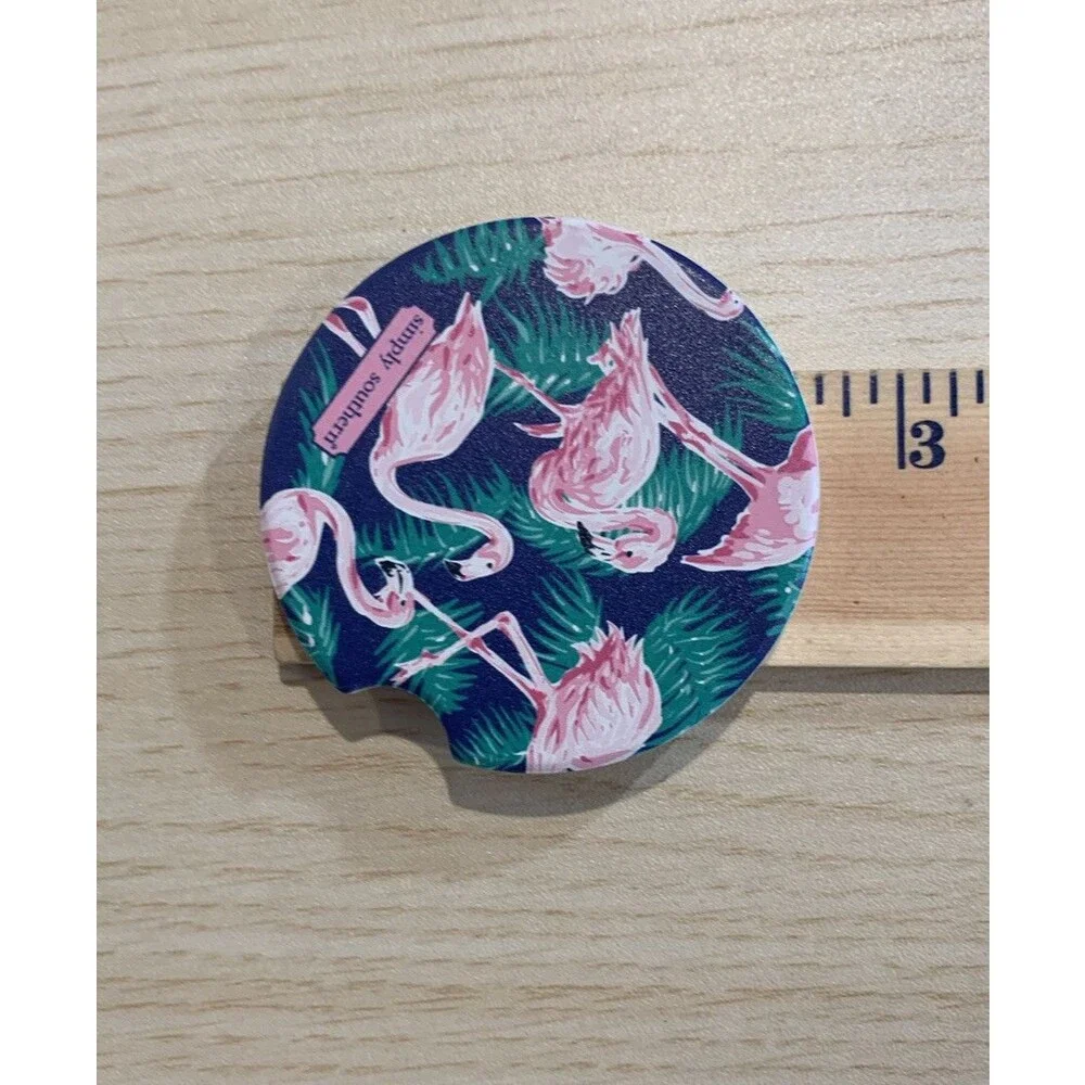 New Simply Southern Car Coaster Pink Flamingos